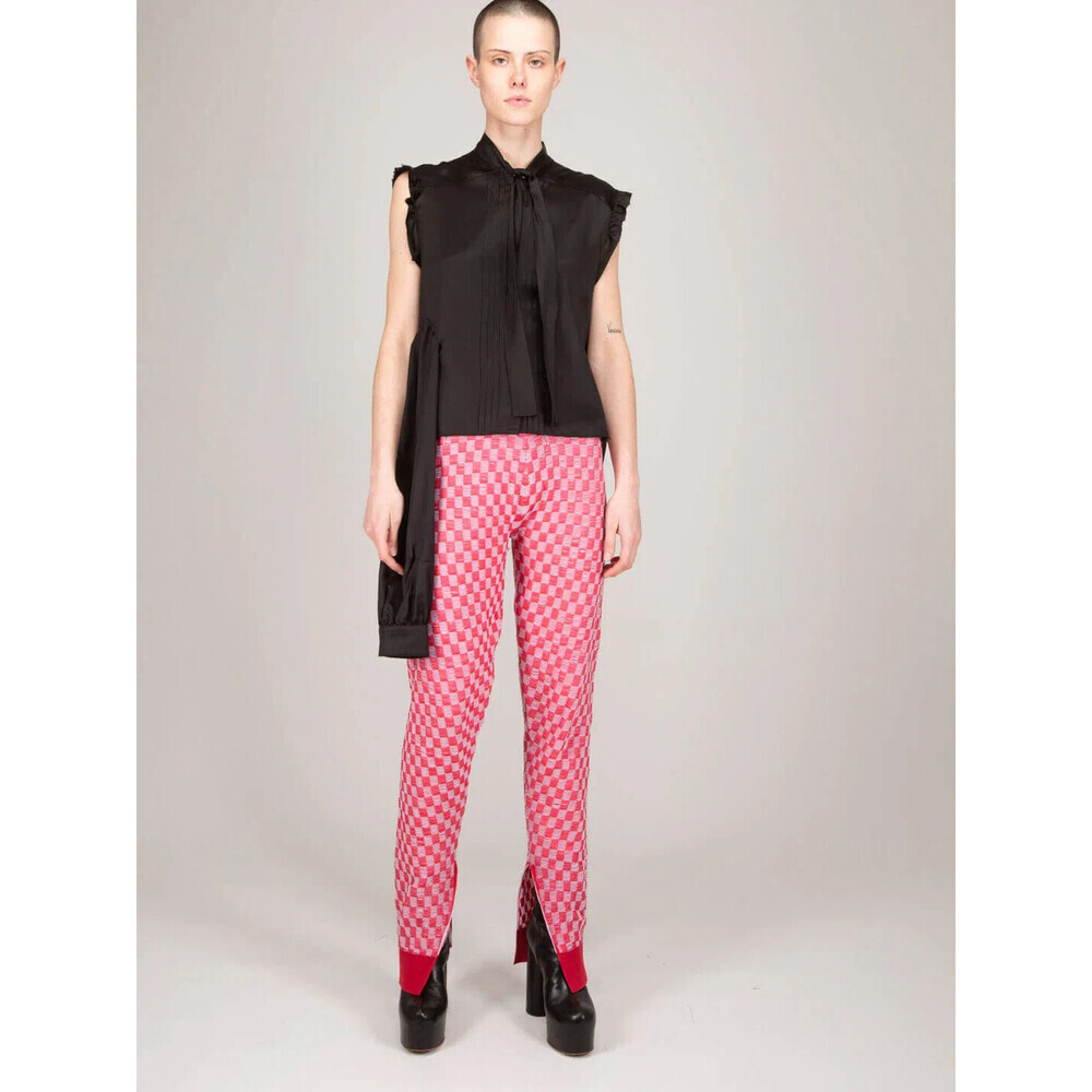 Maison Margiela MM6 Women's Red Rayon Uneven Hem Straight Pants In Size M $880
